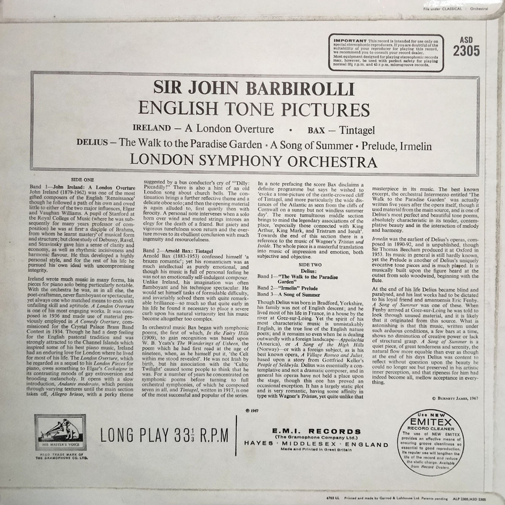 Sir John Barbirolli / English Tone Pictures (LP)