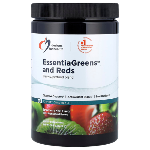 Designs For Health, EssentiaGreens™ и красные фрукты, со вкусом клубники и киви, 310 г (10,9 унции)