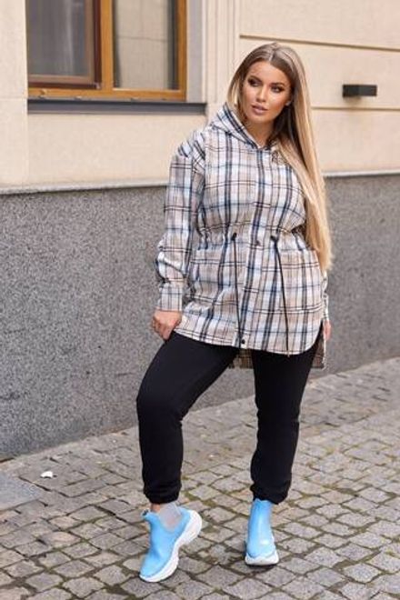 Рубашка-парка из кашемира в клетку УК-146 Фото 2