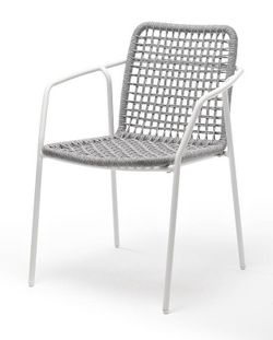 "Тунис" стул плетенный из роупа, каркас алюминий белый, роуп светло-серый