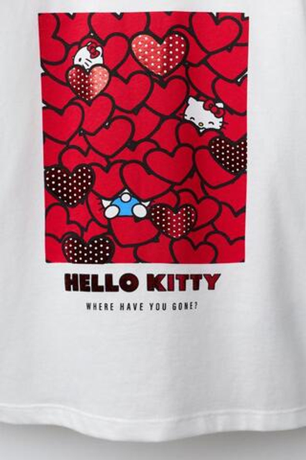 ZARA ЛОНГСЛИВ С СЕРДЕЧКАМИ HELLO KITTY ©, ЭКРЮ