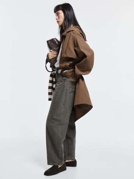 Massimo Dutti Джинсы свободного кроя со средней посадкой, натуральный серый