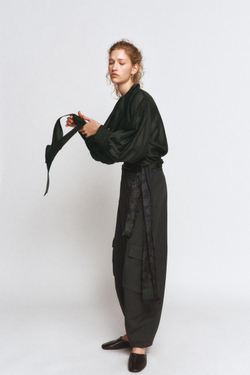 ZARA АТЛАСНАЯ РУБАШКА С ПЛАТКОМ — ZW COLLECTION, ЗЕЛЕНЫЙ