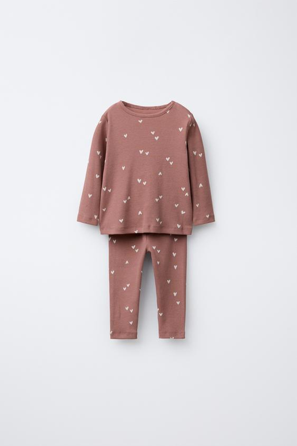 ZARA КОМПЛЕКТ ИЗ ФУТБОЛКИ И ЛЕГИНСОВ В РУБЧИК С СЕРДЕЧКАМИ, РОЗОВЫЙ