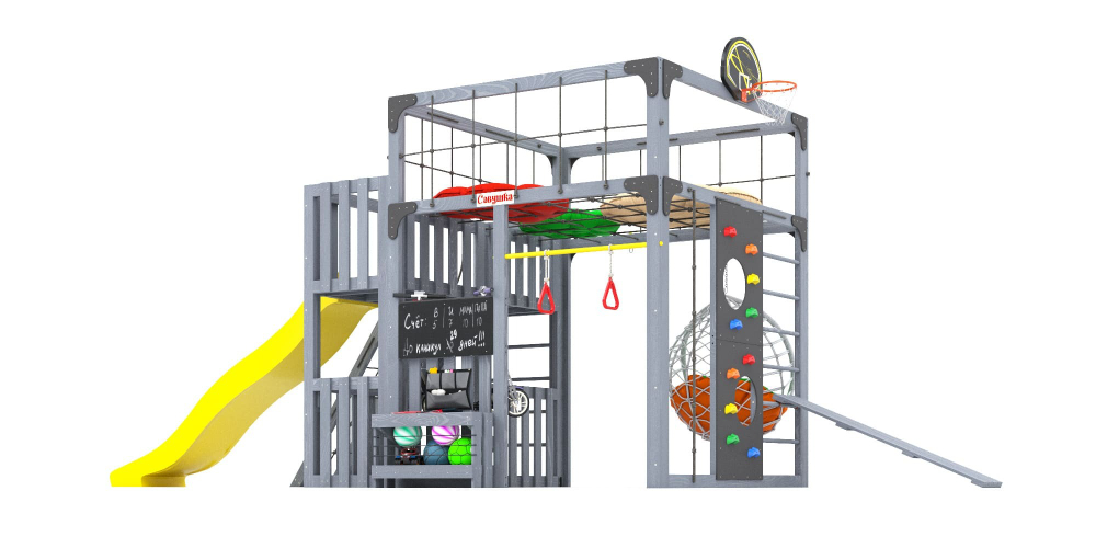 Детская площадка Савушка КУБ-3 (Серый) подушками и коконом