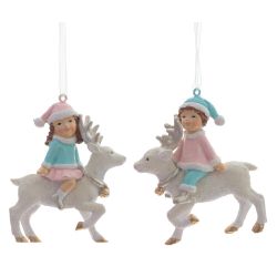 GAEM Изделие декоративное подвесное "Мальчик/Девочка на олене", L7 W3,5 H8,5 см, 2в.