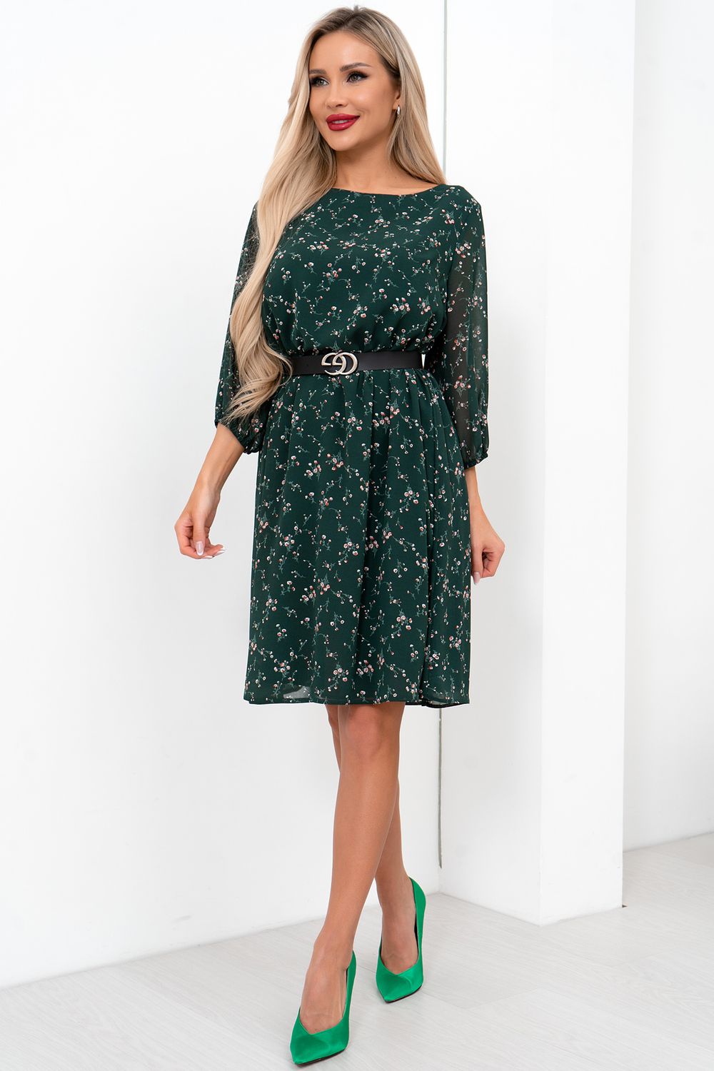 Платье Энджи (зеленый/принт) Р11-2015/3 Nikol (Акция)