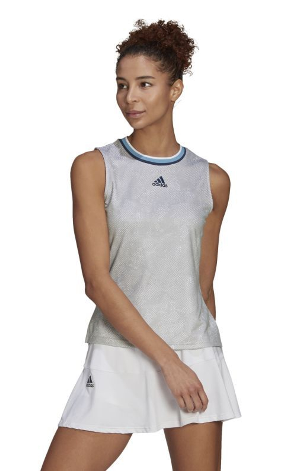 Женский топ теннисный Adidas Primeblue Printed Match Tank Top W - white/crew navy
