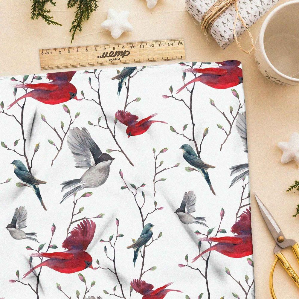 Ткань таффета зимние птицы