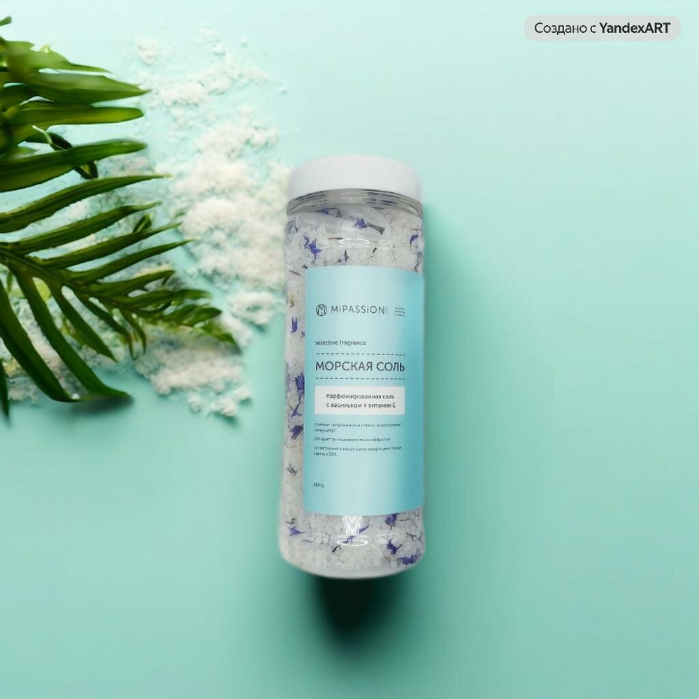 MiPASSiON Морская парфюмированная соль для ванны с васильком и витамином Е, 500 гр