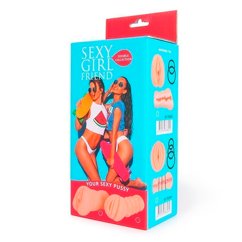 Телесный мастурбатор-вагина с 2 эрекционными кольцами Bior Toys Sexy Girl Friend SF-70263