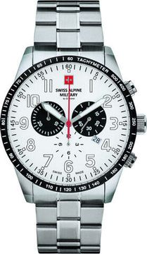 С браслетом Мужские наручные часы с серебряным браслетом Swiss Alpine Military 7082.9133 chrono 45mm 10ATM