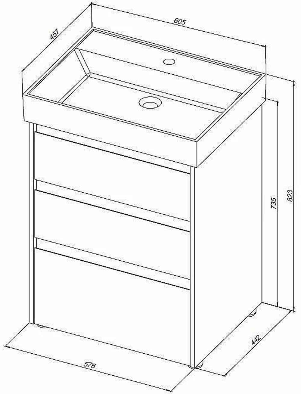 Тумба с раковиной Aquanet Nova Lite 302470 60 дуб рошелье
