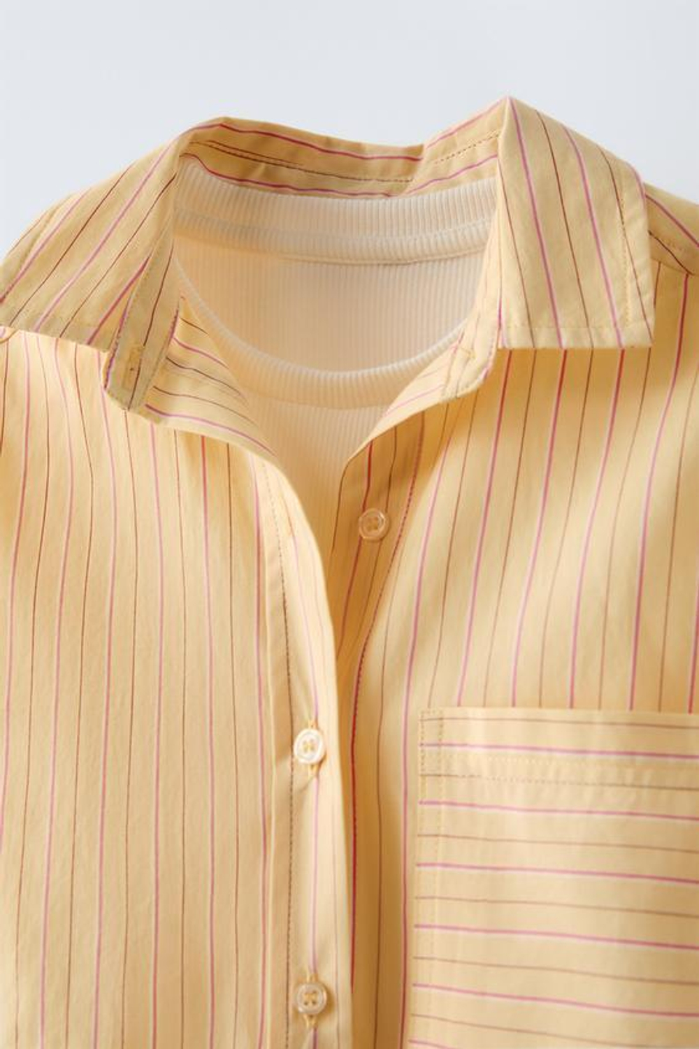 ZARA РУБАШКА В ПОЛОСКУ С ТОПОМ В РУБЧИК, СВЕТЛО-ЖЕЛТЫЙ