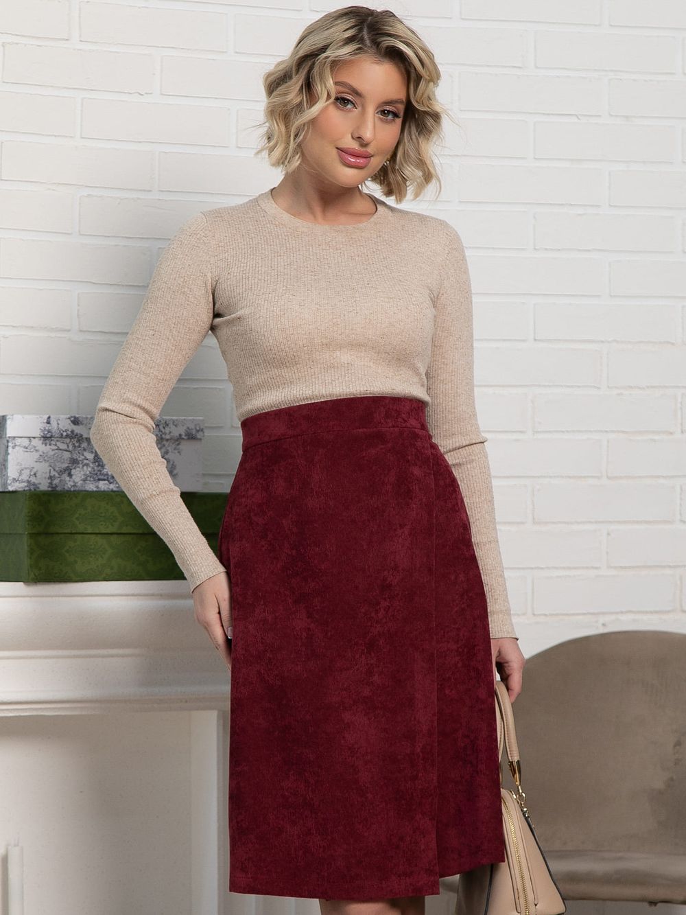 Юбка вельветовая Эрис (бургунди) Ю15193-25М LT Collection