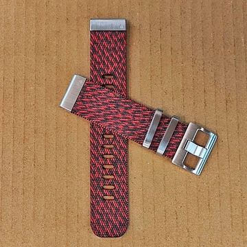 Ремешок 22 мм для Garmin нейлоновый жакардовое плетение, стальные тренчики (Серебристый Красный)