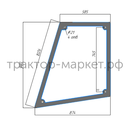 Стекло дверное верхнее кабины Уралец 250/254/300/304