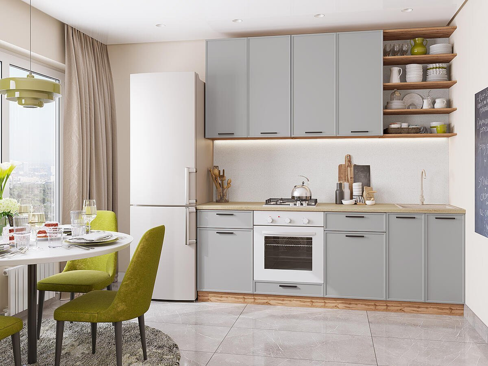 Прямая модульная кухня Фрейм-02 Grey Silk - Дуб Вотан 2340*2200*600