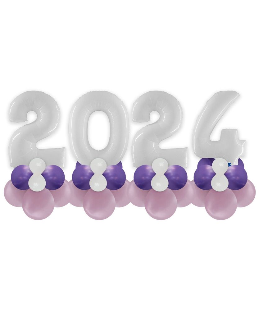 Стойки из шаров с цифрами 2024 на Новый год белого цвета
