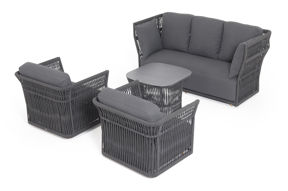 "Лугано" лаунж-зона 5-местная плетеная из роупа (веревки), каркас алюминиевый темно-серый, роуп темно-серый