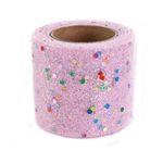 Лента (5,5 см*13,72 м) Фатин с блестками и пайетками, Розовый, 1 шт.