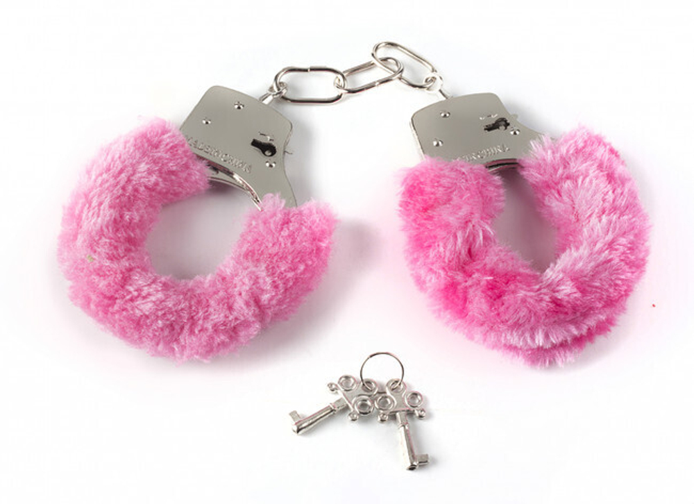 Металлические наручники с розовым мехом Furry Cuffs Pink (розовый с серебряным) (Цвет: розовый с серебряным)