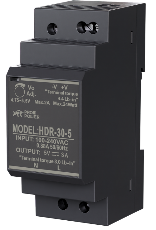 Источник питания PROMPOWER HDR-30-5, на вых. 5 В DC, 3А, 15Вт. Вх. 85-264В AC (120-370 В DC)