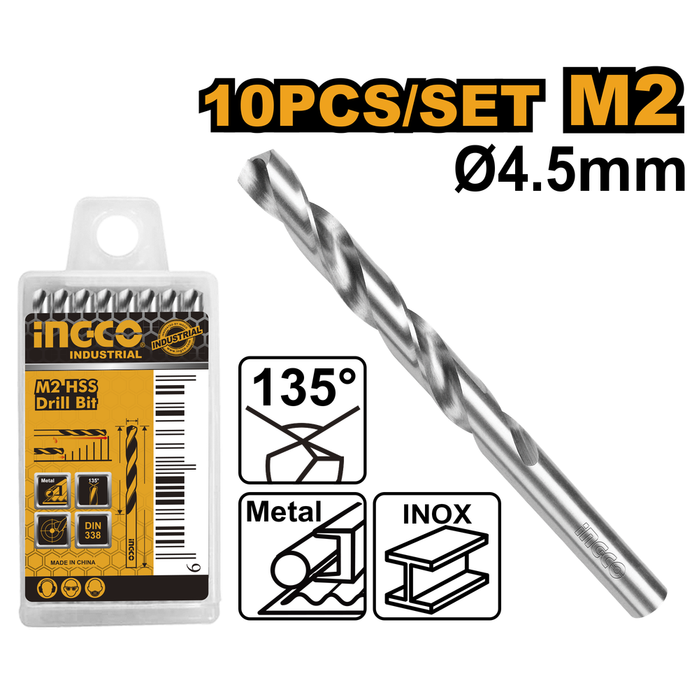 Сверло по металлу М2 HSS 4.5x80х47мм INDUSTRIAL