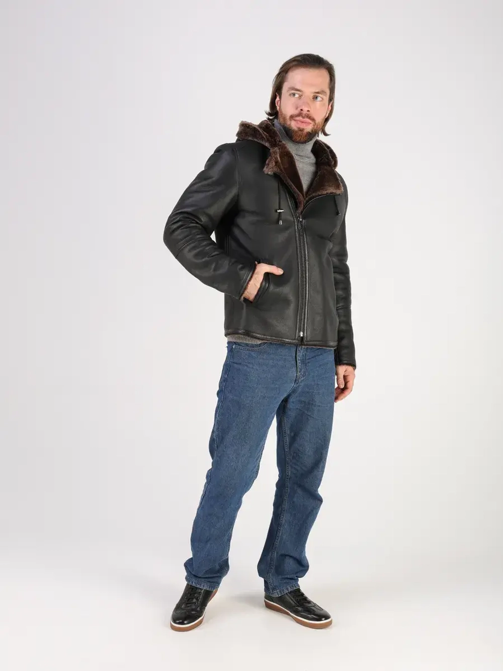 Дубленка зимняя куртка натуральная с капюшоном косуха