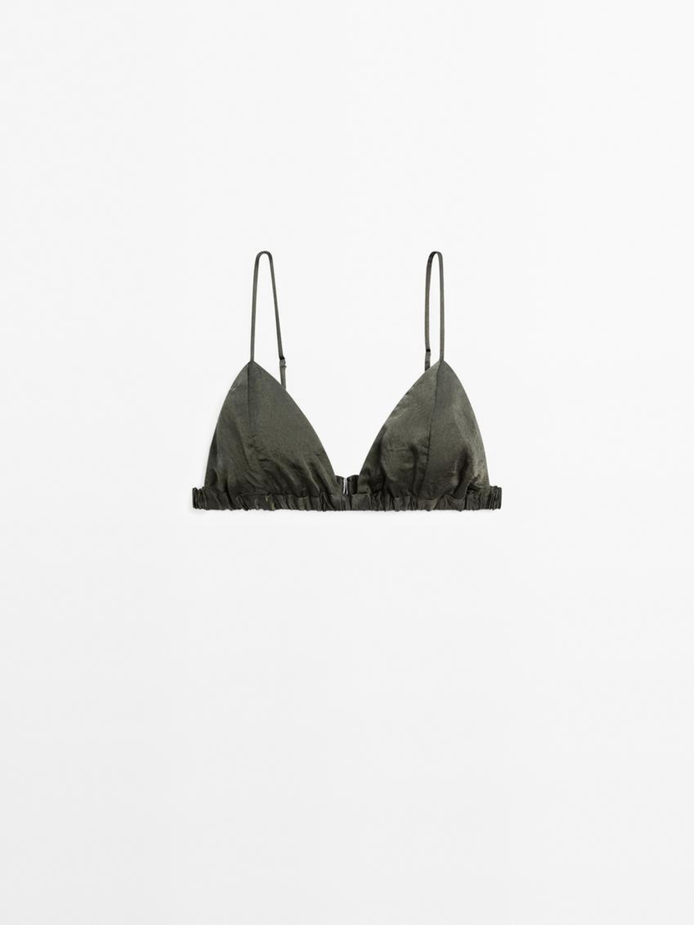 Massimo Dutti Атласный треугольный бюстгальтер с эластичными деталями - Studio, зеленый