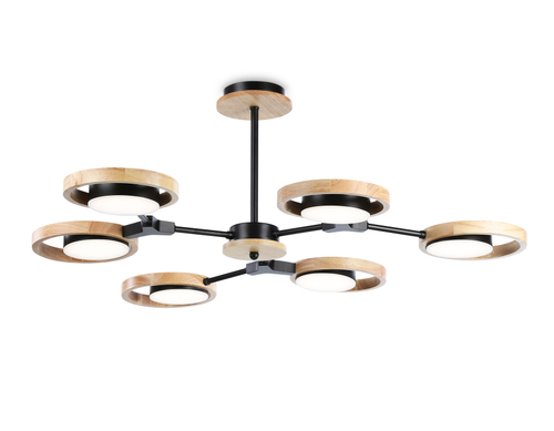 Светильник светодиодный подвесной FL51619/6 BK/LW черный/светлое дерево 3000K/4200K/6400K 42W D825*285 (Без ПДУ)