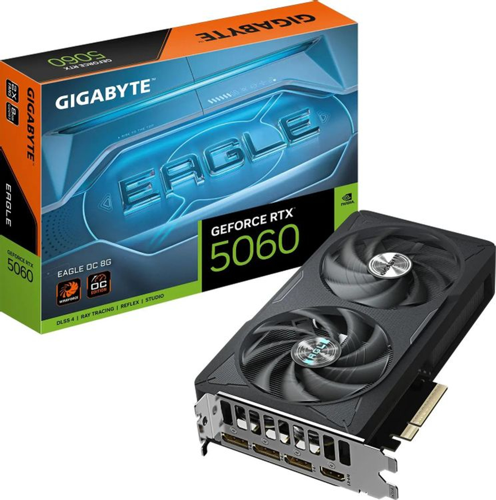 Видеокарта Gigabyte NVIDIA  GeForce RTX 5060 GV-N5060EAGLE OC-8GD 1.0 8ГБ Eagle, GDDR7, OC,  Ret