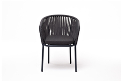 "Бордо" стул плетеный из роупа, каркас алюминий темно-серый (RAL7024) муар, роуп серый 15мм, ткань темно-серая 027