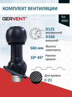 Готовый комплект изолированный серия Static (колпак): PROF-21, Ø 125/160 мм, RAL9005, Gervent