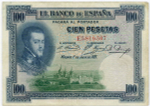 Банкнота Испания 100 песет 1925 год E5 819 307. F-VF