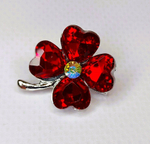 Брошь. Брошка. Клевер-четырехлистник — символ удачи. Цвет красный