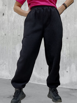 2133 Брюки-джоггеры флисовые черные (56-176)