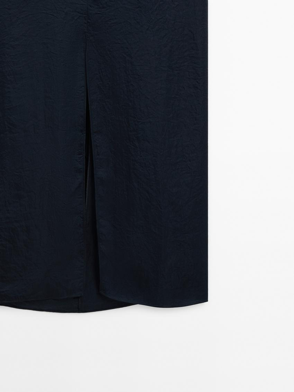 Massimo Dutti Драпированное платье миди с бантом - Studio, синий