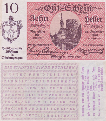 Австрия 10 геллеров 1920 Пехларн aUNC