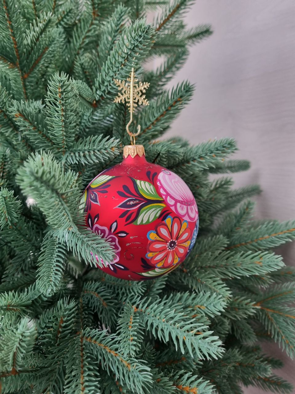 Шар стеклянный "Городецкая роспись" цветы, ручная работа