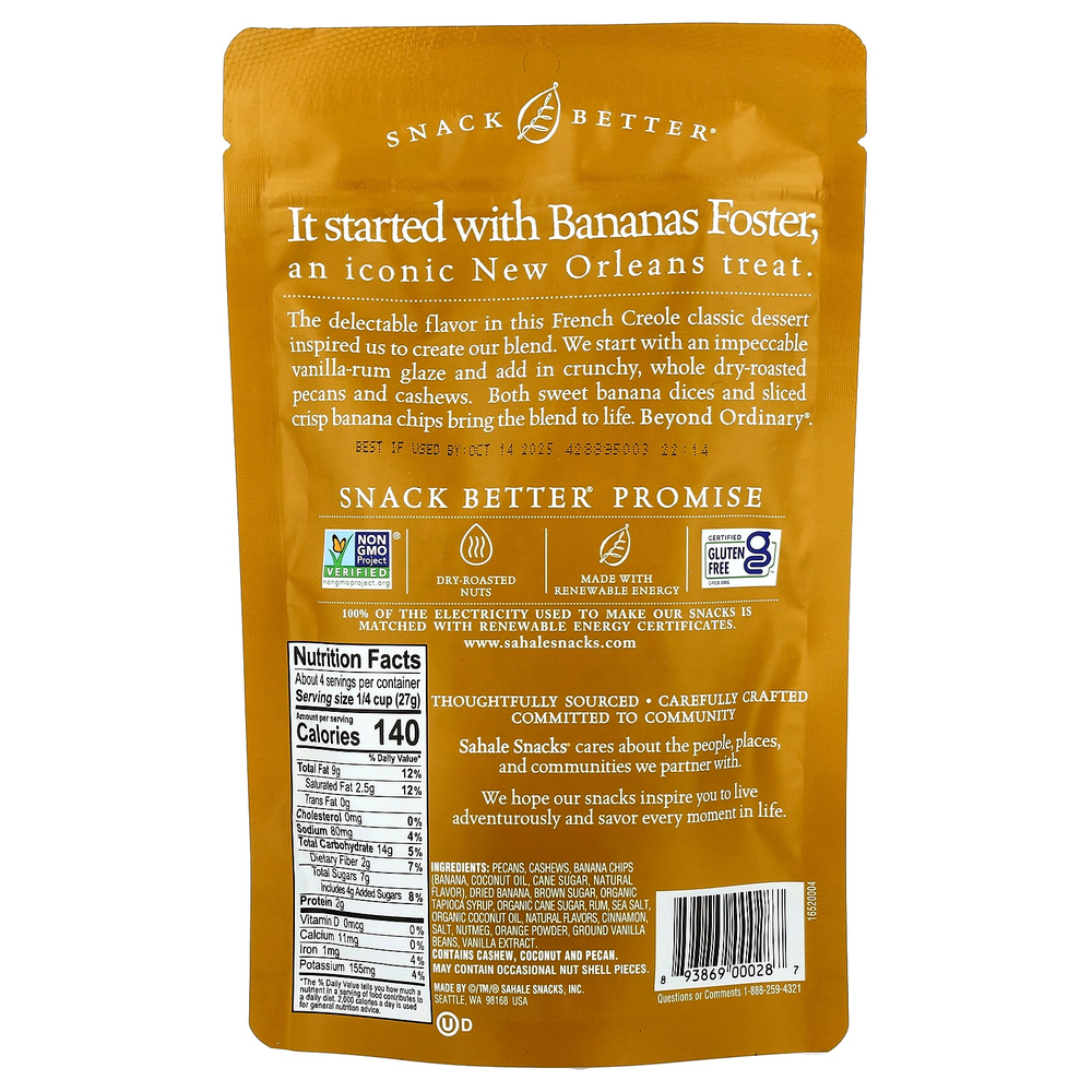 Sahale Snacks, Глазированная смесь, банан и ром и пекан, 113 г (4 унции)