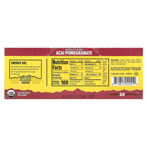 Honey Stinger, Energy Gel, гранат асаи, 24 пакетика по 31 г (1,1 унции)