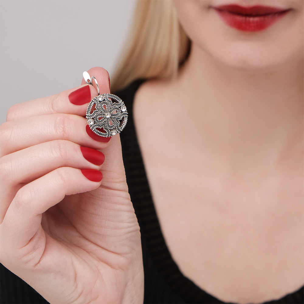 "Фатели" серьги в серебряном покрытии из коллекции "Antique" от Jenavi  с английским замком