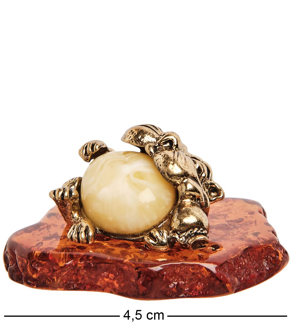 Народные промыслы AM-1041 Фигурка «Кот с сосиской на подставке» (латунь, янтарь)