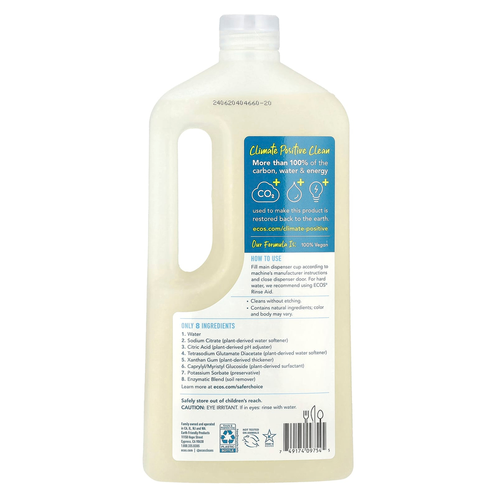 Earth Friendly Products, Ecos®, растительный гель для мытья посуды, натуральный и прозрачный, 1,18 л (40 жидк. унций)