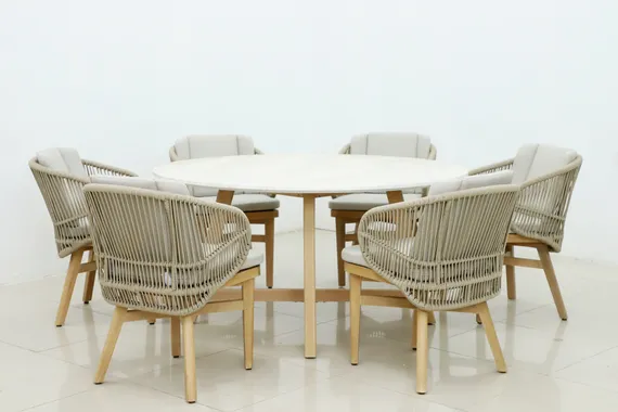 Комплект уличной мебели Mali из массива эвкалипта, стол Ø150 см, 6 стульев