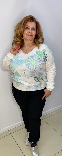 Белый итальянский джемпер-блузон с блестящим принтом