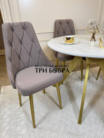 Круглый раздвижной стол "Бонжур", керамогранит, белый мрамор и стулья "Лондон"