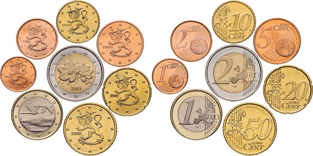 Финляндия 1999 - 2026 набор 8 монет евро XF-UNC