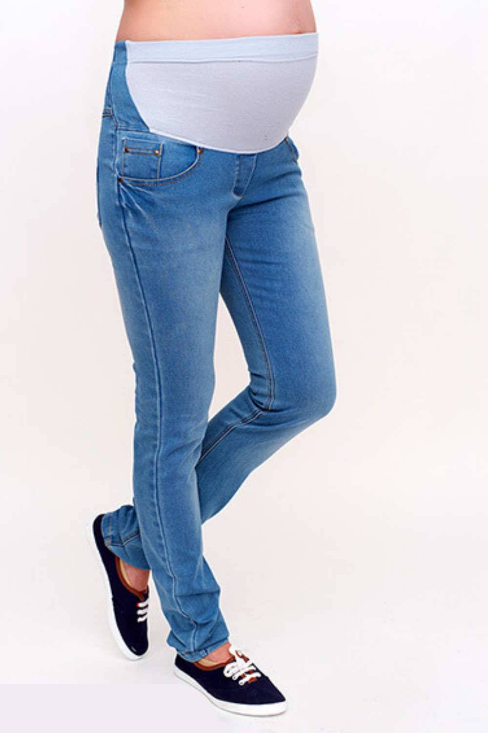 Джинсы голубые для беременных из хлопка , размер 54